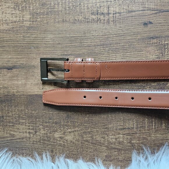 Mio Marino Genuine Leather Dual Loop Single Prong Belt, 32”, Brown - Picture 4 of 5